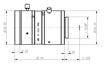 Mechanical Drawing LENS C-mount 25MP 25MM F2.4 for max sensorsize 1.2&quot; LOW DISTORTION