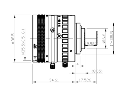 Mechanical Drawing LENS C-mount 2MP 25MM F1.4 for max sensorsize 2/3&quot; SWIR