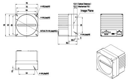 Mechanical drawing for Line scan camera VALINE-16K1-M72-75GTM