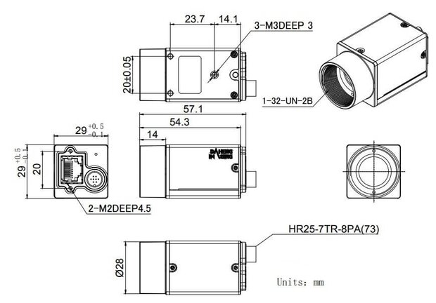 MER2-202-60GM-P, EV76C570, 1600x1200, 60fps, 1/1.8", Global shutter, CMOS, Mono